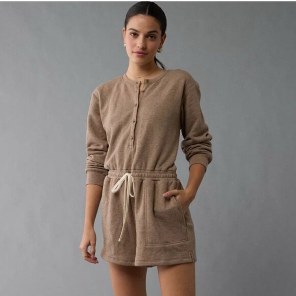 American Eagle Cozy Henley Lounge Romper - Picture 1 of 9